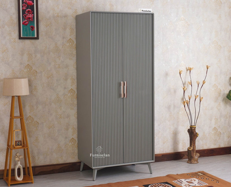 Bengaluru Solid Wood Two Door Wardrobe - Wardrobes & Cabinets - Furniselan - Cool Grey