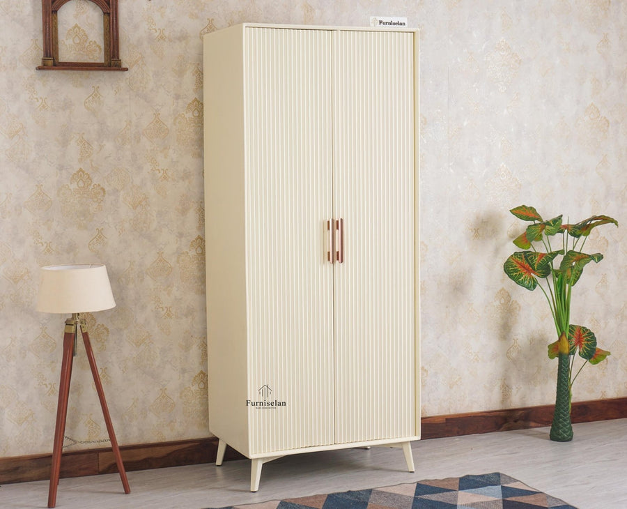 Bengaluru Solid Wood Two Door Wardrobe - Wardrobes & Cabinets - Furniselan - Frosty White
