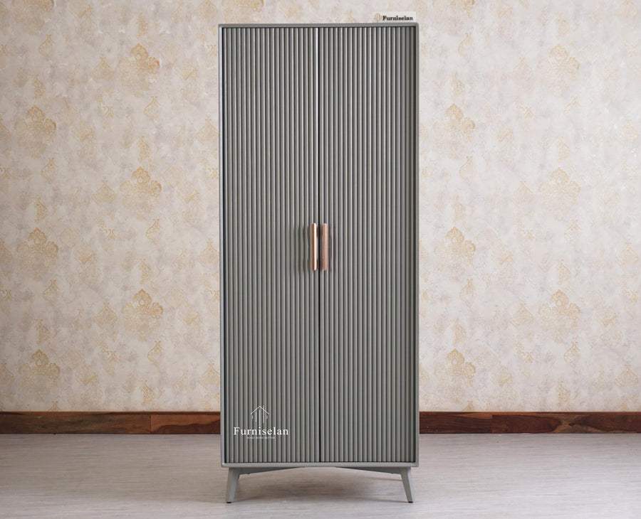 Bengaluru Solid Wood Two Door Wardrobe - Wardrobes & Cabinets - Furniselan - Cool Grey