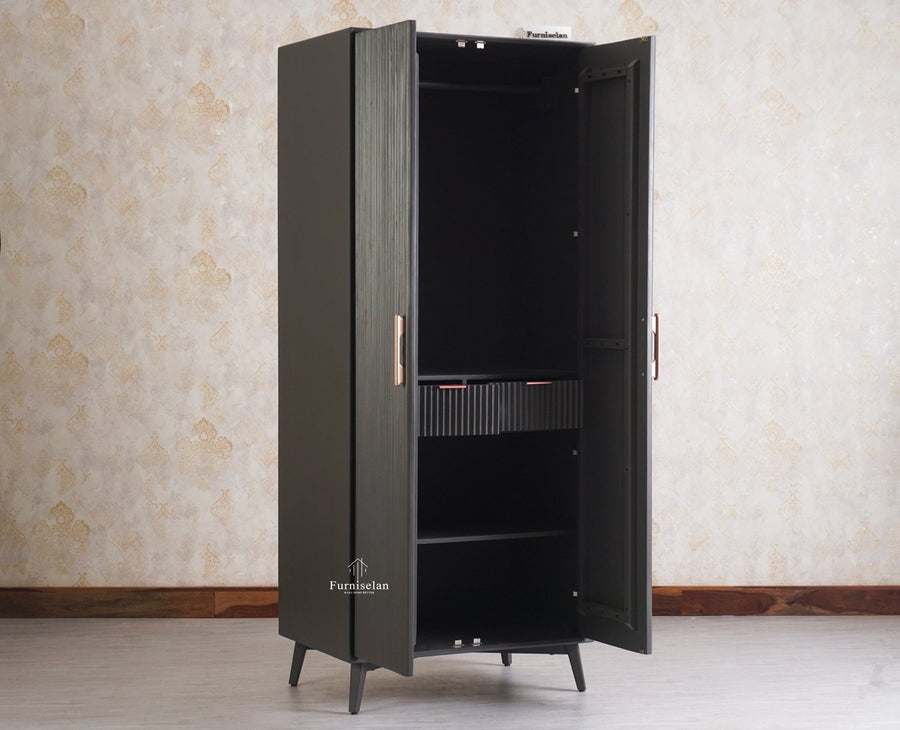 Bengaluru Solid Wood Two Door Wardrobe - Wardrobes & Cabinets - Furniselan - Slate Grey
