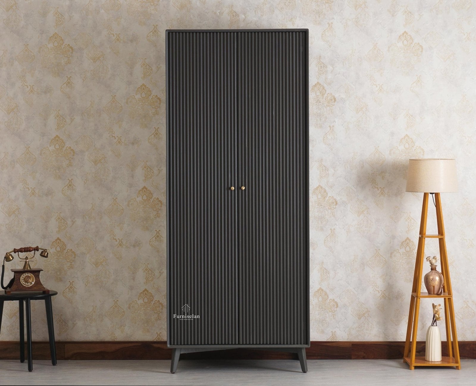 Bengaluru Solid Wood Two Door Wardrobe - Wardrobes & Cabinets - Furniselan Slate-Grey