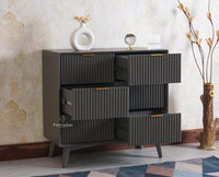 Bengaluru Solid Wood Wide Six Drawer Chest of Drawers - Sideboard - Furniselan Slate-Grey