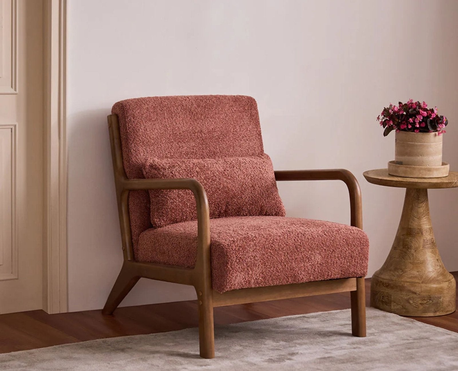 Blue Betty Arm Chair  – Modern Upholstered Dining Chair for Home & Café Rose brown