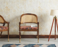 Boston Cardiff Solid Wood Rattan Arm Chair Furniselan 
Printed Fabric Teak Finish