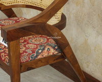 Boston Cardiff Solid Wood Rattan Arm Chair Furniselan 
Printed Fabric Teak Finish