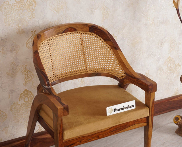 Boston Cardiff Solid Wood Rattan Arm Chair - Dining Chair - Furniselan Teak-Finish