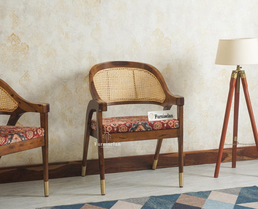 Boston Cardiff Solid Wood Rattan Arm Chair Furniselan 
Printed Fabric 