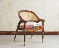 Boston Cardiff Solid Wood Rattan Arm Chair Furniselan 
Printed Fabric Teak Finish