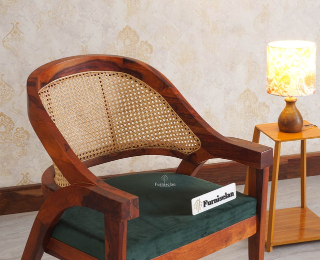 Boston Cardiff Solid Wood Rattan Arm Chair - Dining Chair - Furniselan Maple-Finish