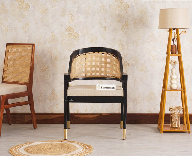 Boston Cardiff Solid Wood Rattan Arm Chair Furniselan Black-Finish