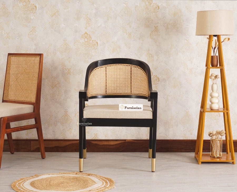 Boston Cardiff Solid Wood Rattan Arm Chair Furniselan Black-Finish