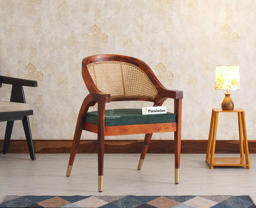 Boston Cardiff Solid Wood Rattan Arm Chair - Dining Chair - Furniselan Maple-Finish