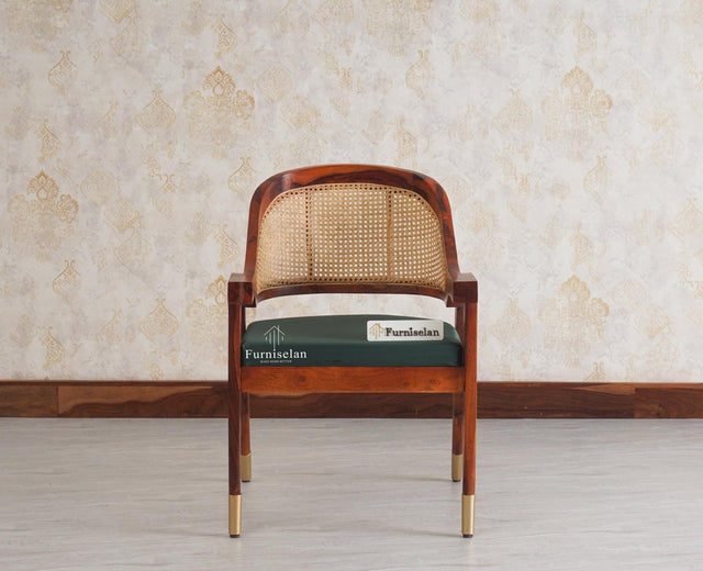 Boston Cardiff Solid Wood Rattan Arm Chair - Dining Chair - Furniselan Maple-Finish
