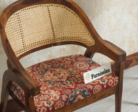 Boston Cardiff Solid Wood Rattan Arm Chair Furniselan 
Printed Fabric Teak Finish