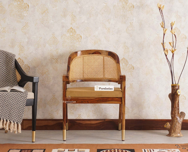 Boston Cardiff Solid Wood Rattan Arm Chair - Dining Chair - Furniselan Teak-Finish