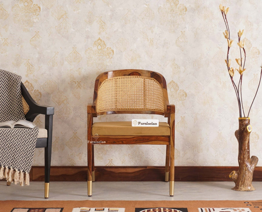 Boston Cardiff Solid Wood Rattan Arm Chair - Dining Chair - Furniselan Teak-Finish
