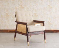 Boston Chester Wooden Rattan Arm Chair Furniselan - Grey-Finish