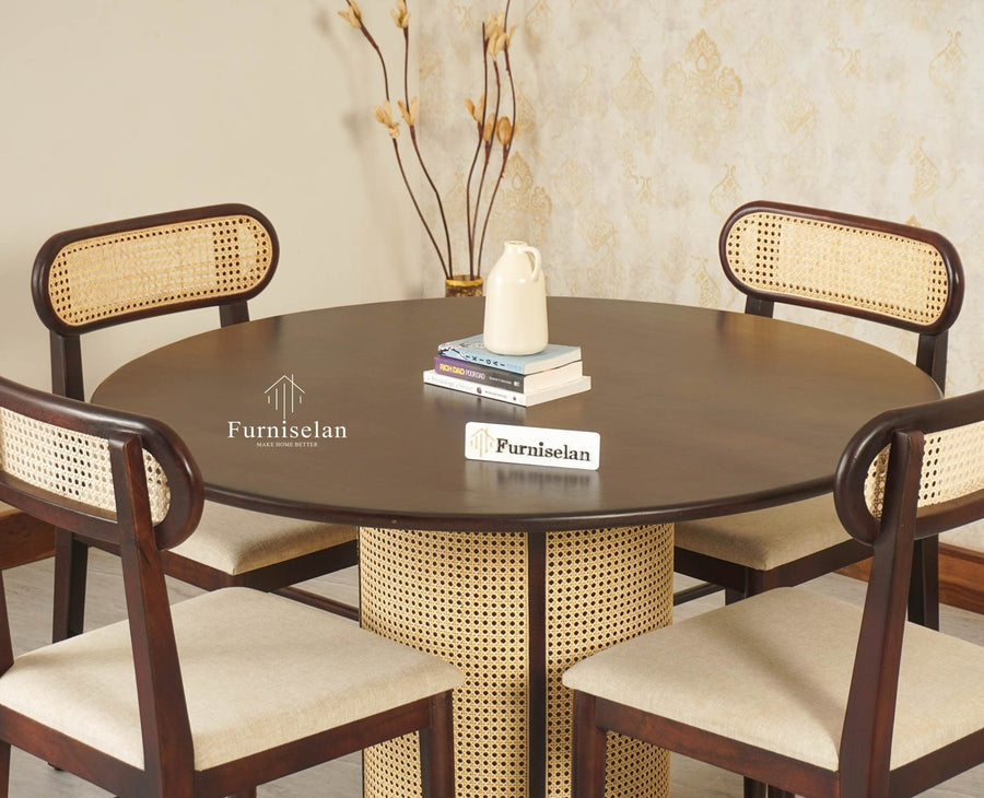 Boston Loop Solid Wood Round Four Seater Dining Set - Dining Set - Furniselan Grey Finish