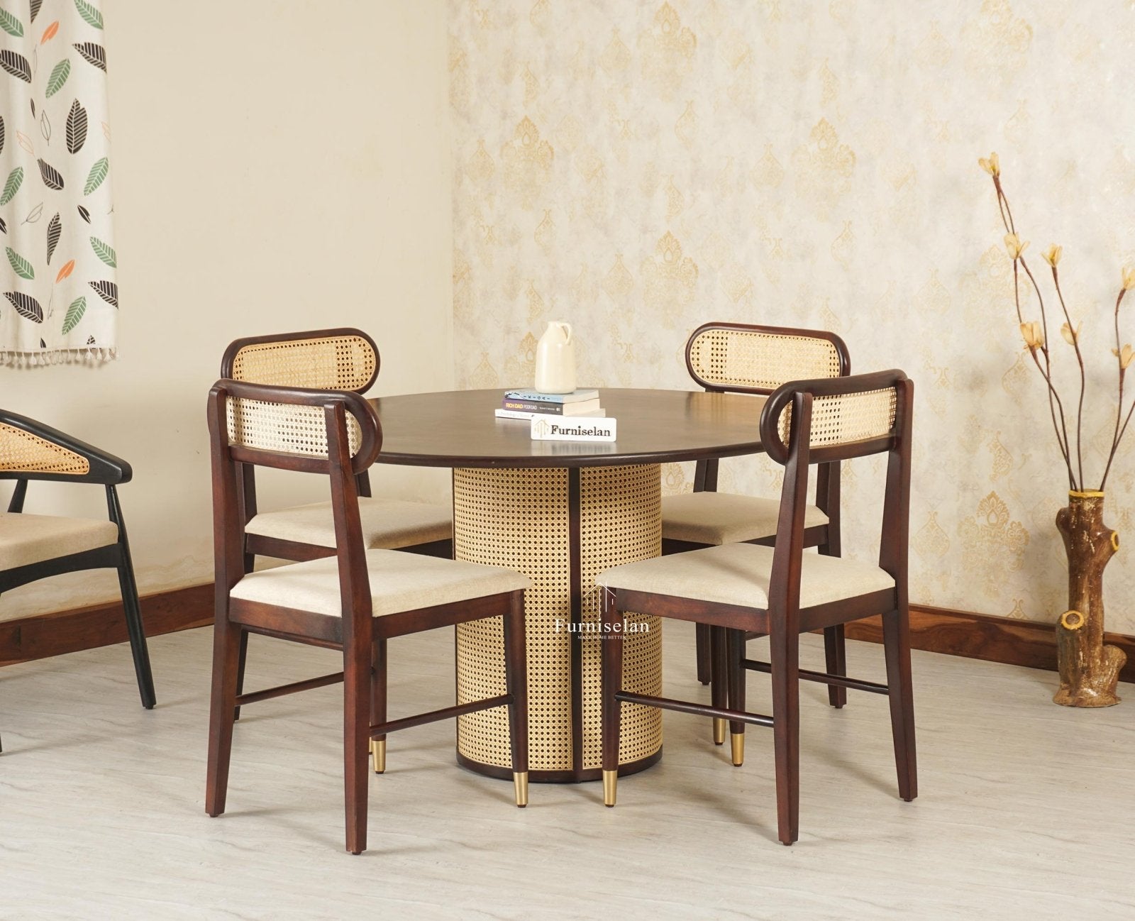 Boston Loop Solid Wood Round Four Seater Dining Set - Dining Set - Furniselan