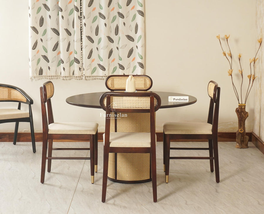 Boston Loop Solid Wood Round Four Seater Dining Set - Dining Set - Furniselan Grey Finish