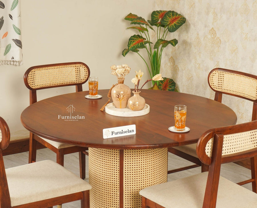 Boston Loop Solid Wood Round Seater Dining Table - Dining Set - Furniselan Brown Finish