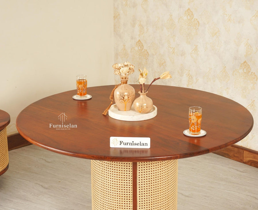 Boston Loop Solid Wood Round Six Seater Dining Set - Dining Set - Furniselan Brown Finish