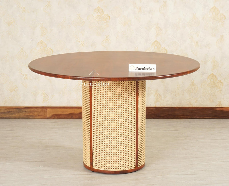 Boston Loop Solid Wood Round Six Seater Dining Set - Dining Set - Furniselan Brown Finish