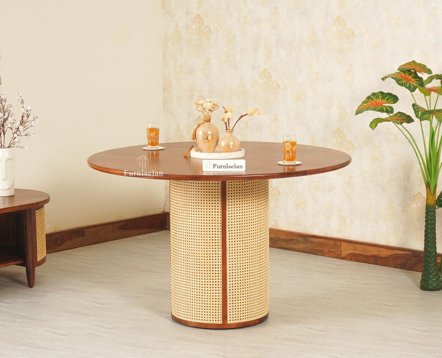 Boston Loop Solid Wood Round Six Seater Dining Set - Dining Set - Furniselan Brown Finish