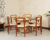 Boston Loop Solid Wood Round Six Seater Dining Set - Dining Set - Furniselan