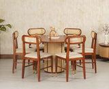 Boston Loop Solid Wood Round Six Seater Dining Set - Dining Set - Furniselan Brown Finish
