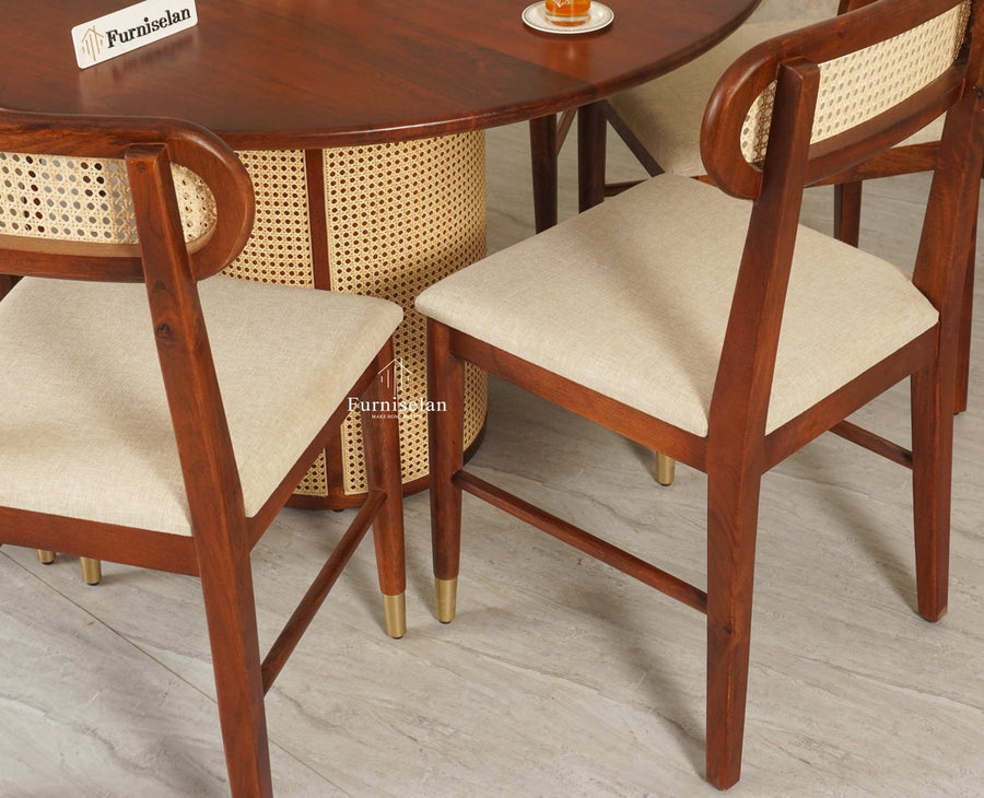 Boston Loop Solid Wood Round Six Seater Dining Set - Dining Set - Furniselan Brown Finish