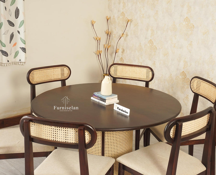 Boston Loop Solid Wood Round Six Seater Dining Set - Dining Set - Furniselan Grey Finish