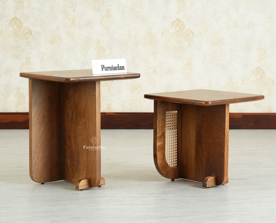 Boston Luma Wooden Multipurpose Side Table Set of Two Teak Finish