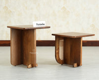 Boston Luma Wooden Multipurpose Side Table Set of Two Teak Finish