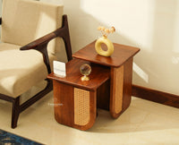 Boston Luma Wooden Multipurpose Side Table Set of Two Teak Finish