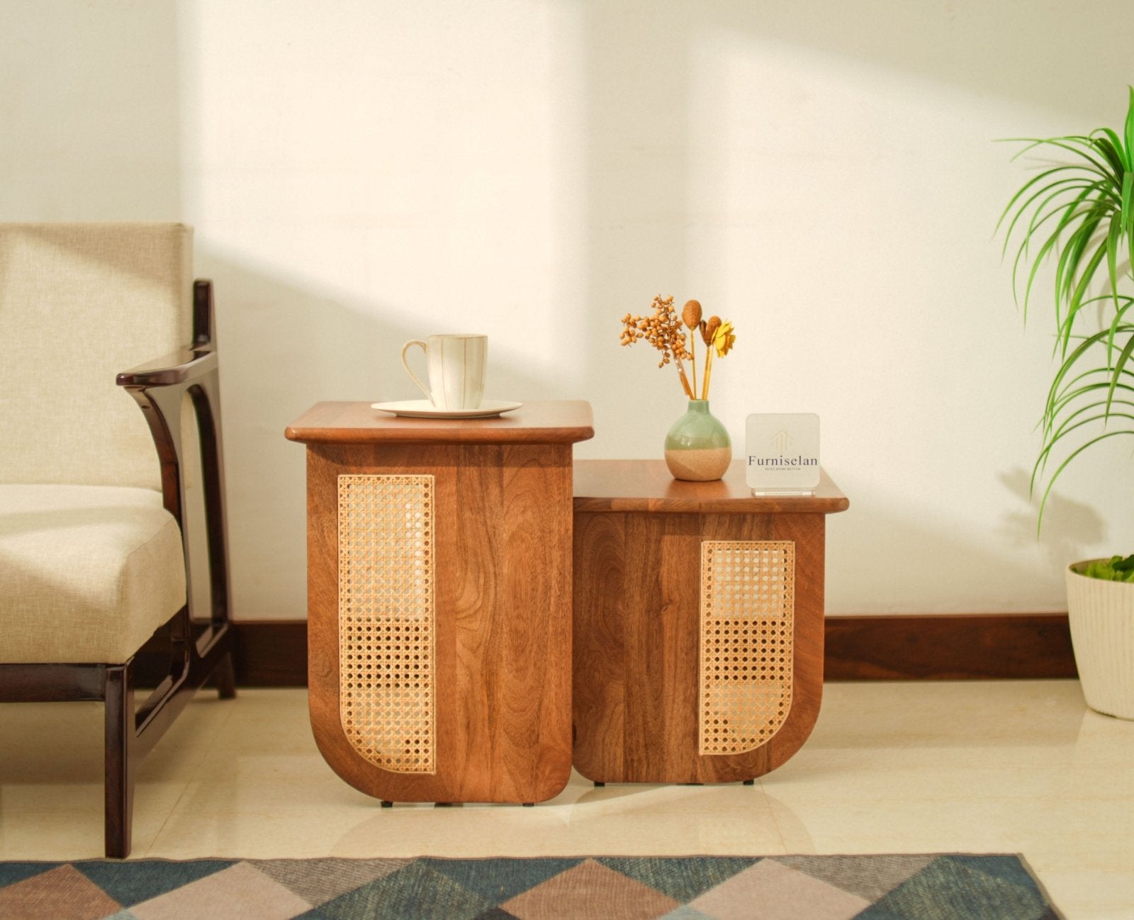 Boston Luma Wooden Multipurpose Side Table Set of Two Natural Oak Finish