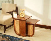 Boston Luma Wooden Multipurpose Side Table Set of Two Teak Finish