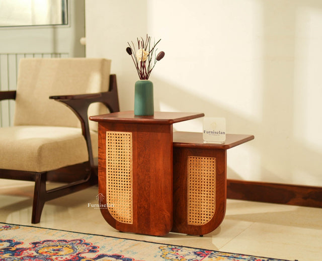 Boston Luma Wooden Multipurpose Side Table Set of Two Brown Finish