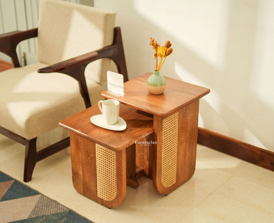Boston Luma Wooden Multipurpose Side Table Set of Two Natural Oak Finish