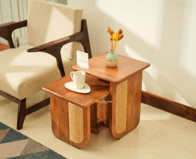 Boston Luma Wooden Multipurpose Side Table Set of Two Natural Oak Finish