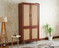 Boston Luxury Solid Wood Bookshelf | 4 Door Wooden Bookcase & Display Cabinet Furniselan Brown Finish