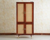Boston Luxury Solid Wood Bookshelf | 4 Door Wooden Bookcase & Display Cabinet Furniselan Brown Finish