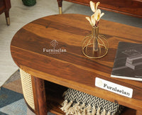 Boston Sheesham Wood Oval Coffee Table Furniselan Teak Finish