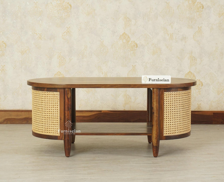 Boston Sheesham Wood Oval Coffee Table Furniselan Teak Finish