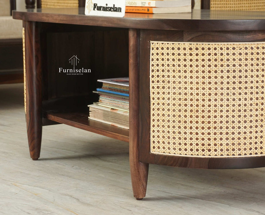 Boston Sheesham Wood Oval Coffee Table Furniselan Grey Finish