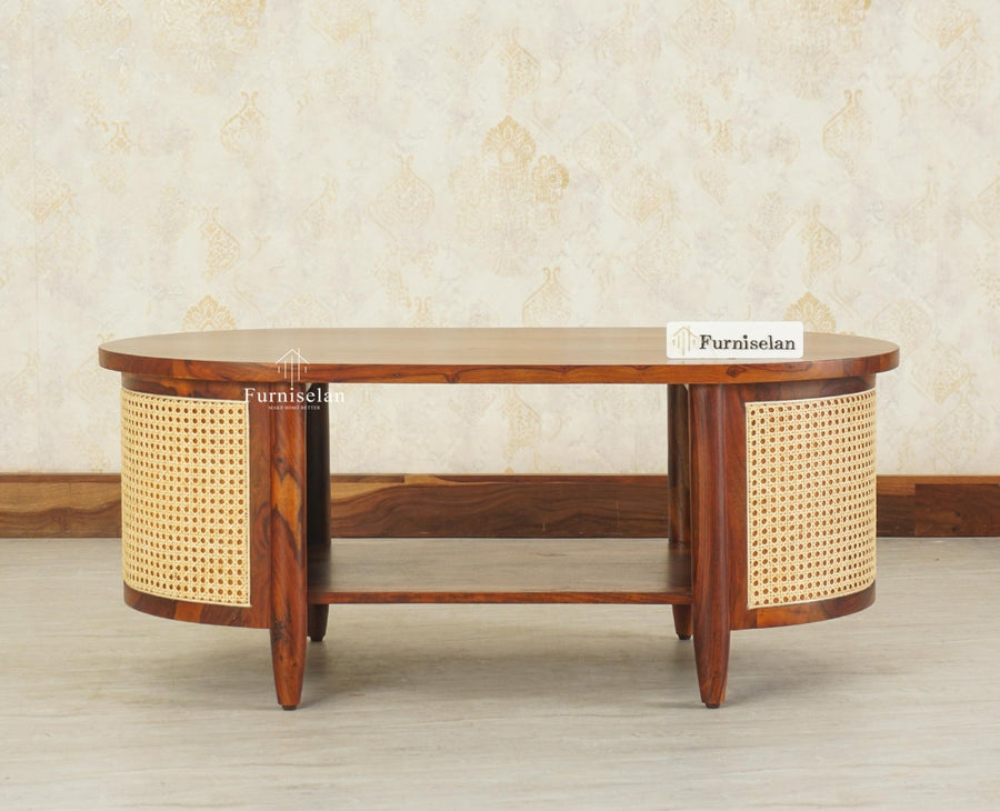 Boston Sheesham Wood Oval Coffee Table Furniselan Brown Finish
