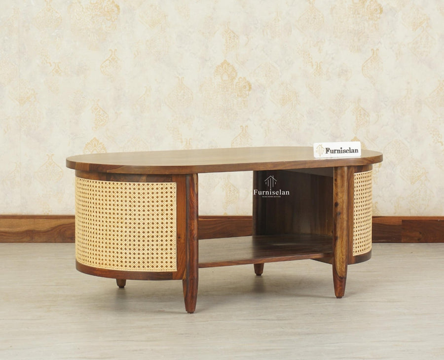 Boston Sheesham Wood Oval Coffee Table Furniselan Teak Finish