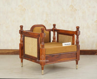 Boston Sheesham Wood Rattan Cane One Seater Sofa Furniselan Brown Finish