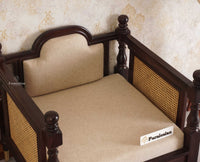 Boston Sheesham Wood Rattan Cane One Seater Sofa - Three Seater Sofa - Furniselan Grey-Finish
