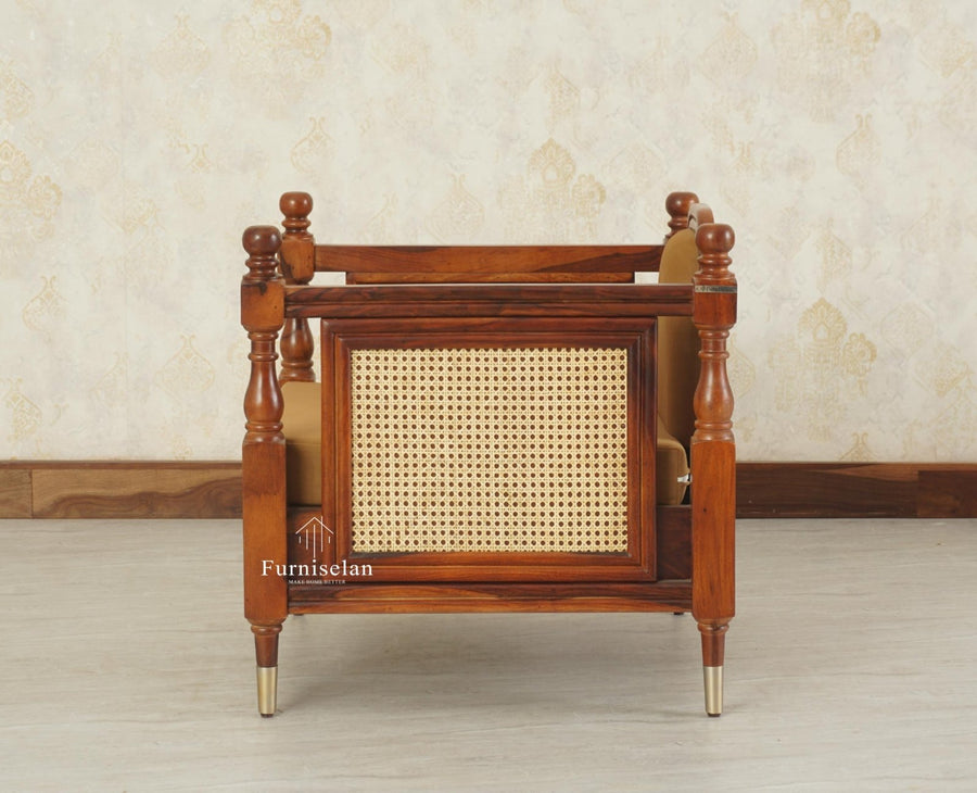Boston Sheesham Wood Rattan Cane One Seater Sofa Furniselan Brown Finish